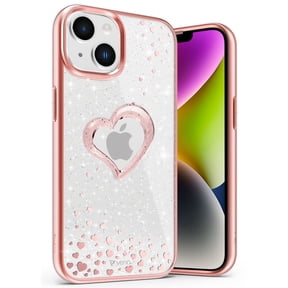 VENA vLove Glitter Clear Case Compatible with Apple iPhone 14/13 (6.1"-inch), Heart Shape (Magsafe Compatible) Dual Layer Slim Hybrid Clear Bumper Case Cover - Rose Gold