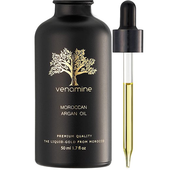 VENAMINE 100% Moroccan Argan Oil USDA Certified Organic (1.7oz / 50mL) Moroccan oil Pure Cold Pressed Extra Virgin Premium Moisturizer Treatment for Dry & Damaged Skin, Hair, Face, Body, Scalp &