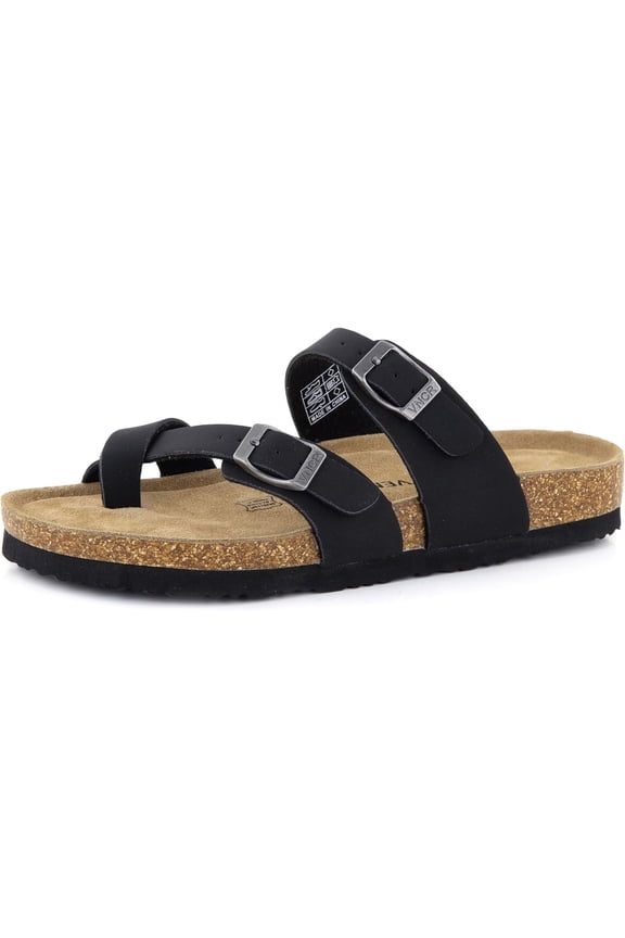 Arena Women's Cork Footbed Sandals Summer Comfortable Cushioned Slide Flat Slip-on, Black, US 10M