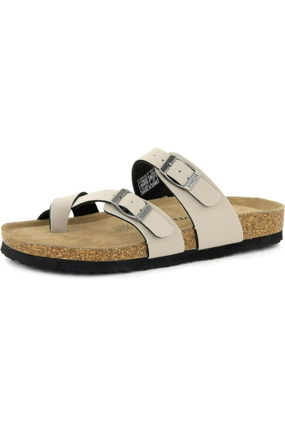 Arena Women's Cork Footbed Sandals Summer Comfortable Cushioned Slide Flat Slip-on, Stone, US 9M