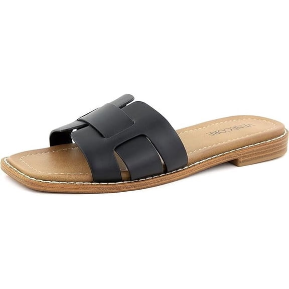 VENECORE Camila 2 Corss Strap Sandals for Women - Comfortable Flat Sandals, Black, US 7M