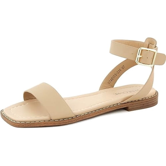 VENECORE Clara 2 Strap Sandals for Women - Comfortable Summer Flat Sandals, Natural, US 10M