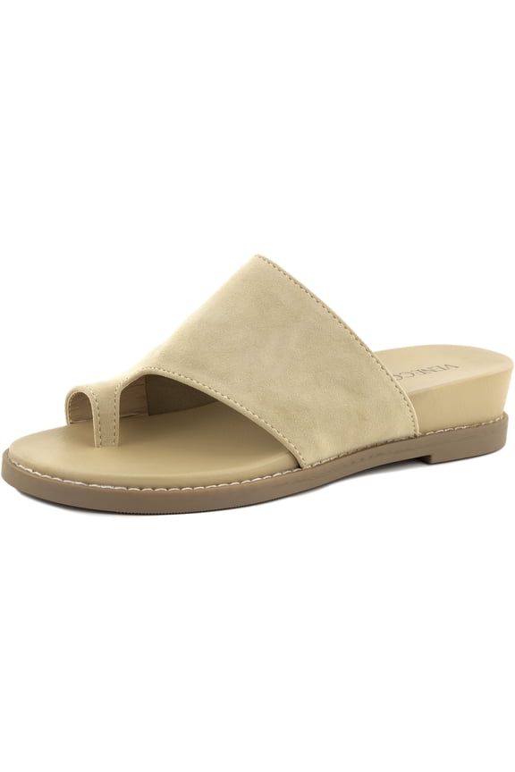 Julia Flat Wedge Sandals for Women – Toe Post Sandals Women’s Summer Shoes – Comfortable Slide Sandals, Beige, US 10M