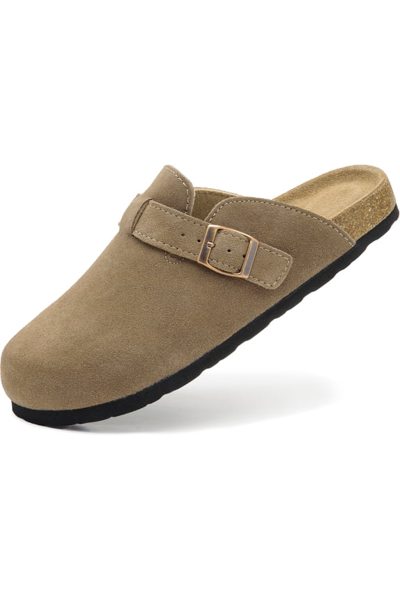 Luna Women's Suede Clogs Leather Mules Cork Footbed Sandals Potato Shoes with Arch Support, Brown, US 9M