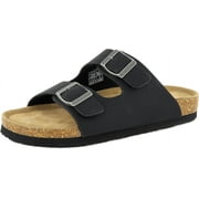 VENECORE Verano Womens Cork Footbed Sandals Summer Comfortable Cushioned Slide Flat Slip-on, Black, US 10M