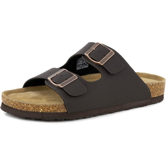 VENECORE Verano Women's Cork Footbed Sandals Summer Comfortable Cushioned Slide Flat Slip-on, Brown, US 8M