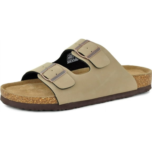 VENECORE Verano Women's Cork Footbed Sandals Summer Comfortable Cushioned Slide Flat Slip-on, Café Latte, US 6M