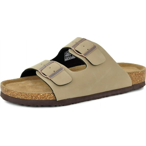 VENECORE Verano Women's Cork Footbed Sandals Summer Comfortable Cushioned Slide Flat Slip-on, Café Latte, US 6M