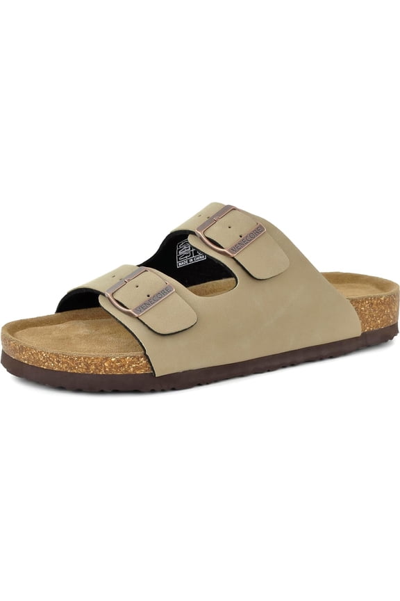 Verano Women's Cork Footbed Sandals Summer Comfortable Cushioned Slide Flat Slip-on, Café Latte, US 7M