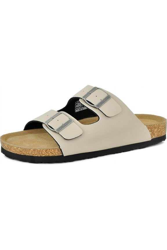 Verano Women's Cork Footbed Sandals Summer Comfortable Cushioned Slide Flat Slip-on, Stone, US 9M