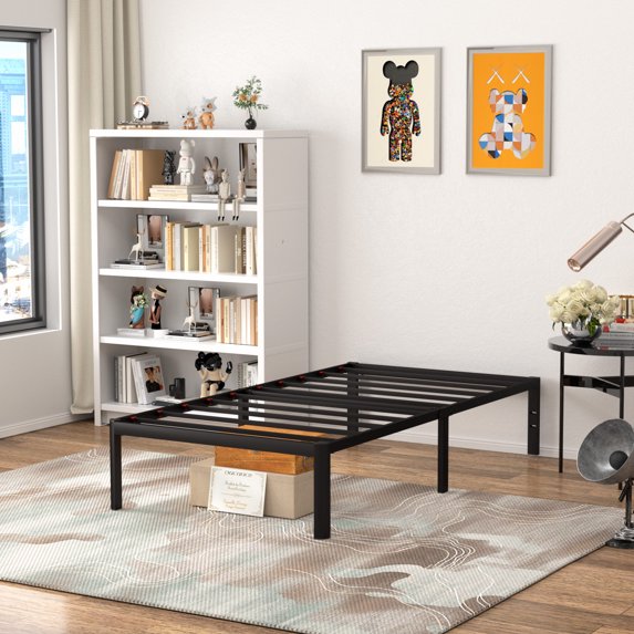VENI 14" Heavy Duty Steal Slat Rounded Edge Metal Platform Bed Bed Frame, Twin