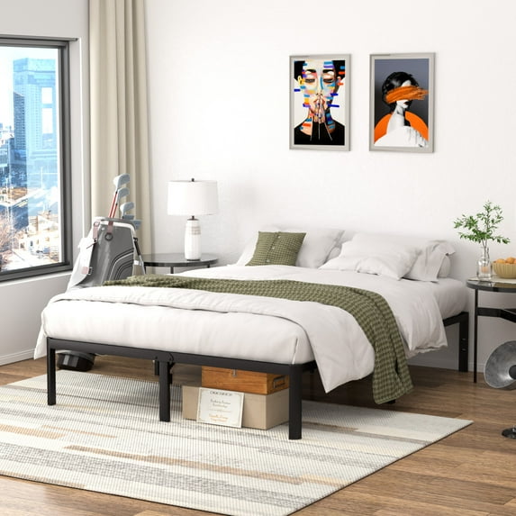 VENI 14" Heavy Duty Steel Rounded Edge Deluxe Metal Slat Bed Frame No Box Spring Needed, Queen