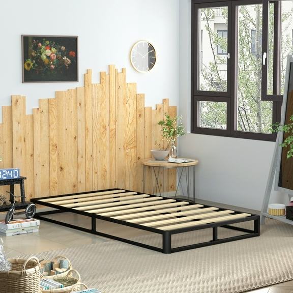 VENI 6" Mattress Support Bed Frame Metal Platform Bed with Wood Slat No Box Spring Needed, Twin