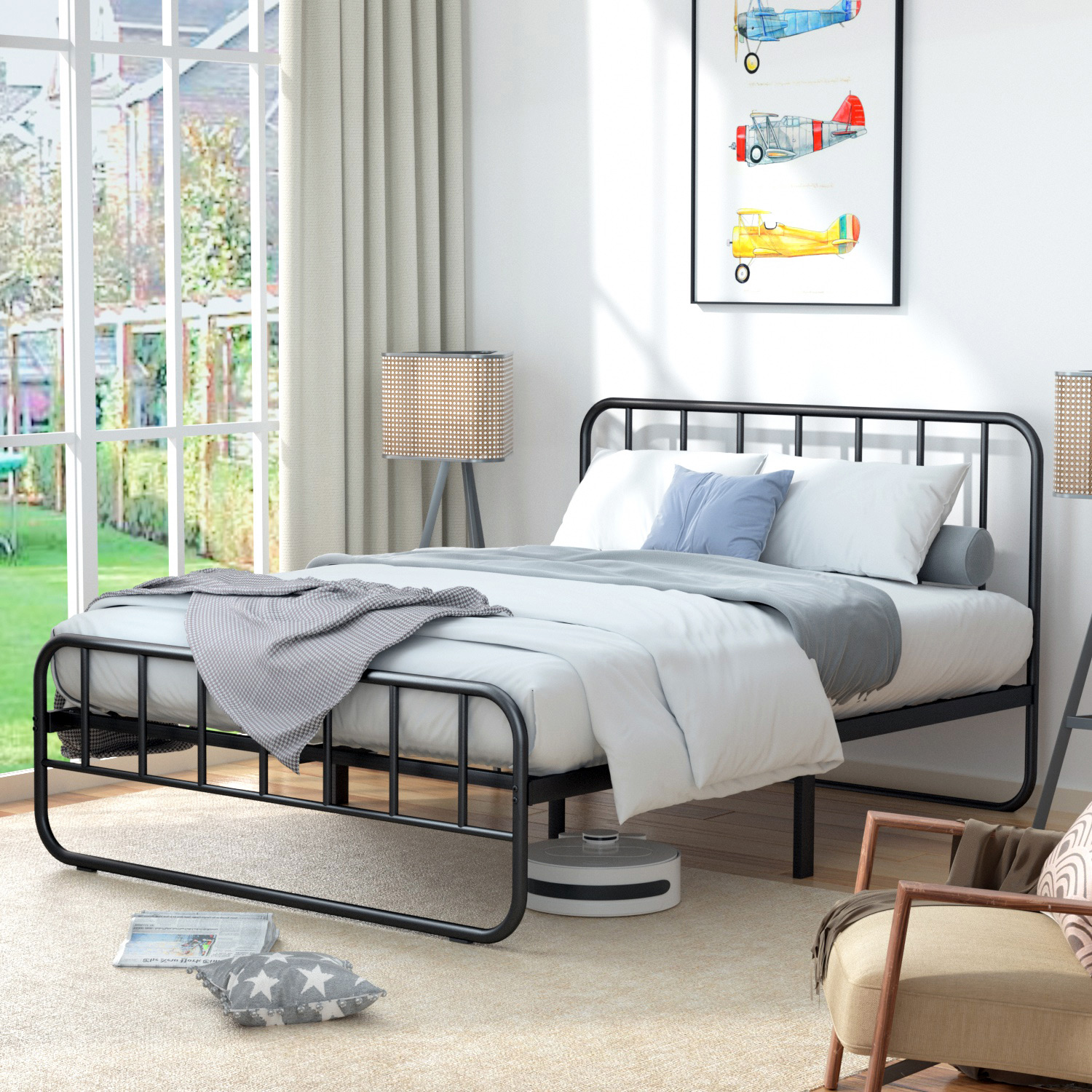 VENI Heavy Duty Metal Bed Frame with Headboard Easy to Assemble Sturdy