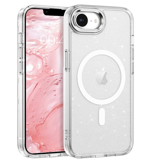 VENINGO iPhone 16e Case 6.1",Magnetic Surround Protection Transparent Sparkle TPU Shockproof of iPhone 16e Case,Clear