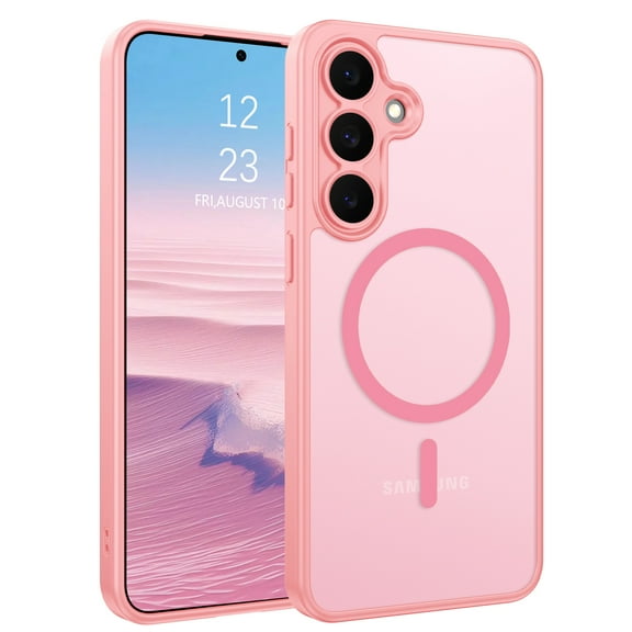 VENINGO Magnetic Case for Samsung Galaxy S25 FE, Compatible with Mag-safe, Slim Fit Matte Translucent Shockproof Anti-Yellowing Protective Cover, Pink