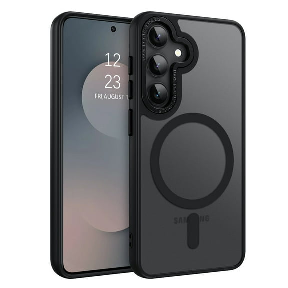 VENINGO Magnetic Case for Samsung Galaxy S25 FE, Compatible with Mag-safe, Slim Fit Matte Translucent Shockproof Anti-Yellowing Protective Cover, Black