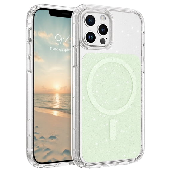 VENINGO Magnetic Glitter Case for iPhone 12 & 12 Pro Compatible with Mag-safe, Sparkly Bling Design, Shockproof & Scratch Resistant - For Women and Girls, Green