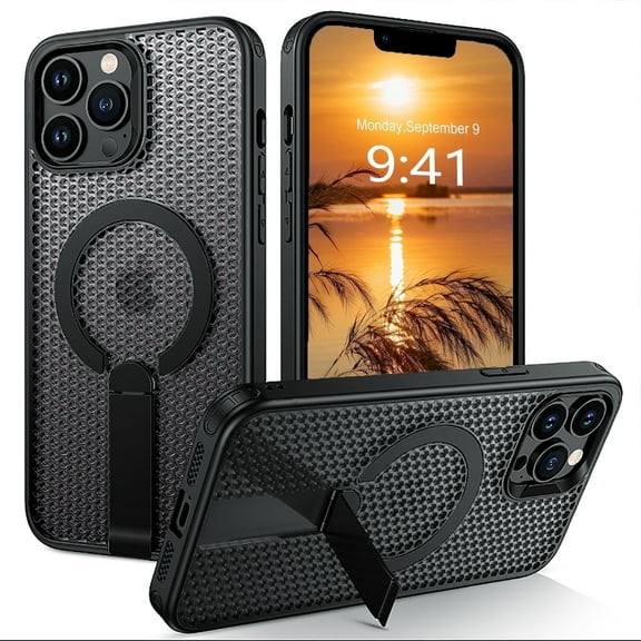 VENINGO Magnetic for iPhone 12 Pro Max Case & iPhone 13 Pro Max case with Kickstand 6.7",Compatible with Mag-safe, Heat Dissipation and Anti Drop Protective Case ,Black