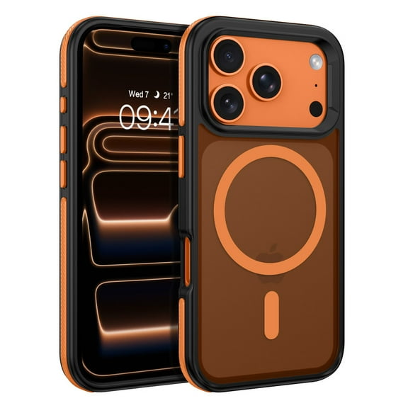VENINGO Magnetic Phone Case for iPhone 17 Pro 6.3" Compatible with Mag-safe,Translucent Matte Shockproof Scratch Resistant iPhone 17 Pro CaseOrange