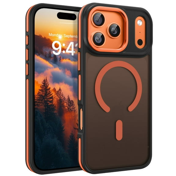VENINGO Magnetic Phone Case for iPhone 17 Pro 6.3" Compatible with Mag-safe,Translucent Matte Shockproof Scratch Resistant iPhone 17 Pro Case，Orange