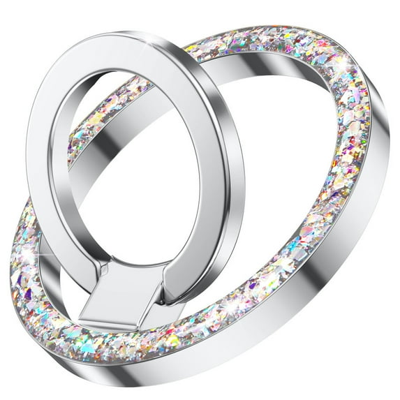 VENINGO Magnetic Phone Ring Holder for Mag-Safe, Cute Glitter Magnet Finger Ring Grip Stand Holder, Fit for iPhone 17 16 15 14 13 12, Pro, Pro Max, Plus, Mag-Safe Accessories, Silvery