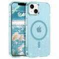 thumbnail image 1 of VENINGO Magnetic for iPhone 13 Case / iPhone 14 Case Clear Glitter, Compatible with Mag-safe, TPU Transparent Shockproof Slim Bling Sparkly Bumper Cover Phone Case for Women Girls, Blue, 1 of 10