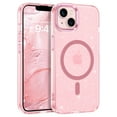 thumbnail image 1 of VENINGO Magnetic for iPhone 13 Case / iPhone 14 Case Clear Glitter, Compatible with Mag-safe, TPU Transparent Shockproof Slim Bling Sparkly Bumper Cover Phone Case for Women Girls, Pink, 1 of 8