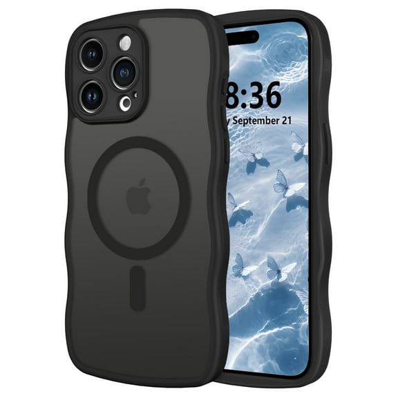 VENINGO Magnetic for iPhone 15 Pro Max Case ,Compatible with Mag-safe,Wavy Frame Hard Translucent Matte Back Cover,Slim Shockproof Protective iPhone 15 Pro Max Case 6.7",Black