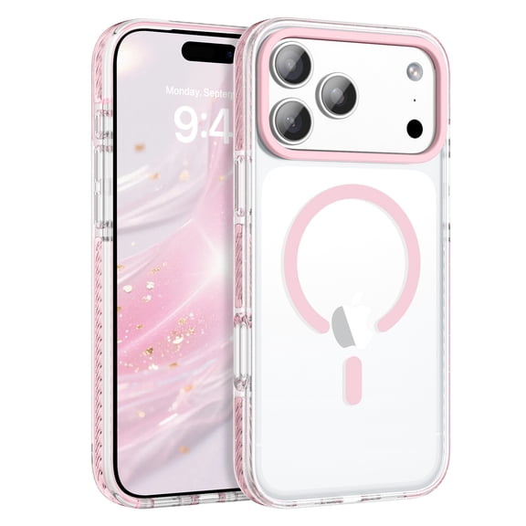 VENINGO Magnetic for iPhone 17 Pro Max 6.9" Case, Compatible with Mag-safe Shockproof Protective Bumper Cute Transparent Slim Anti-Yellowing Phone Case for iPhone 17 Pro Max Cover, Clear Pink