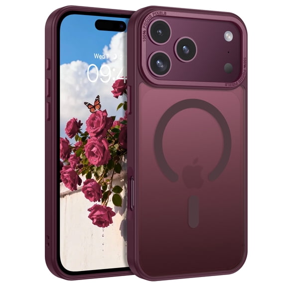 VENINGO Magnetic iPhone 18 Pro Case / iPhone 17 Pro Case (6.3") - Slim Fit Matte Translucent Cover | Mag-Safe Compatible | Shockproof Anti-Yellowing | Dark Cherry