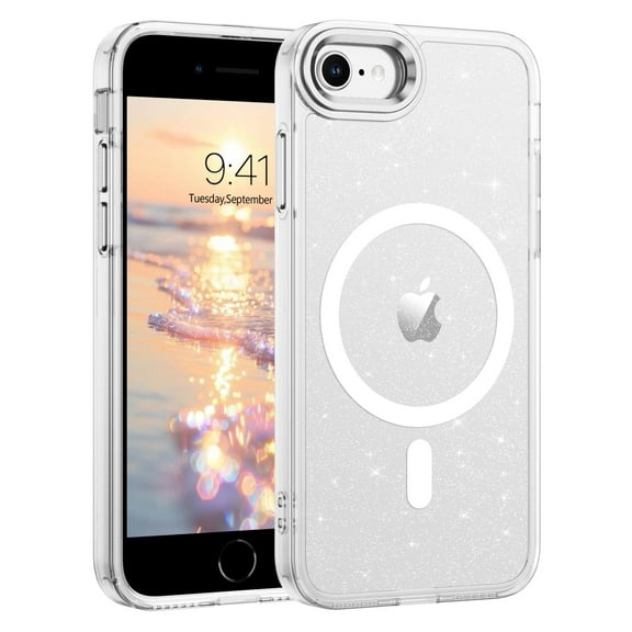 VENINGO Magnetic for iPhone SE 3rd Generation Case iPhone SE 2nd Generation Case iPhone 8 Case iPhone 7 Case 4.7",Surround Protection Transparent Sparkle TPU Shockproof Case,Clear