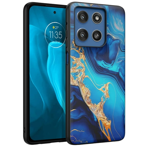 VENINGO for Moto G Stylus 5G 2025 Case, Slim Fit Glow in The Dark Hard PC Soft TPU Bumper Protective Girls Women Boy Men Cover for Motorola Moto G Stylus 5G 2025 6.7'', Blue Marble/Gold