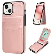 VENINGO for iPhone 15 Wallet Case 6.1" with Card Holder Slots PU Leather Kickstand Magnetic Lock Lightweight Shockproof Full Body Protective Cover for iPhone 15, Rose Gold