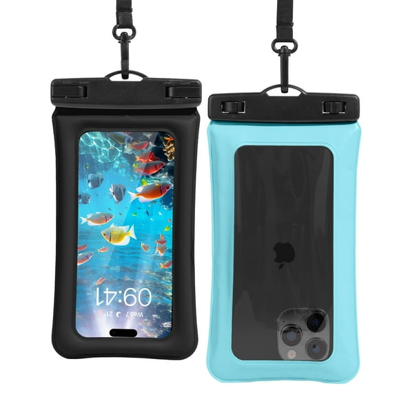 VENINGO Waterproof Phone Pouch,IPX8 Water Proof Cell Phone Dry Bag for Beach,Waterproof Phone Case for iPhone 16 15 14 13 12 Pro Max, for Samsung Galaxy S25/S24 up to 7.5",[2 Pack]Blue and Black