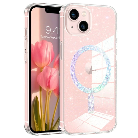 VENINGO iPhone 13 Case & iPhone 14 Case Compatible with Magsafe 6.1",Glitter Sparkle Slim Tpu Transparent Shockproof Protective Case for iPhone 13 & iPhone 14,Clear
