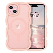 VENINGO for iPhone 15 Plus Case / iPhone 14 Plus Case 6.7'' Compatible with Mag-safe,Curly Wave Frame Translucent Matte Phone Case for iPhone 14 Plus/15 Plus, Pink