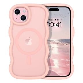 VENINGO for iPhone 15 Plus Case / iPhone 14 Plus Case 6.7'' Compatible with Mag-safe,Curly Wave Frame Translucent Matte Phone Case for iPhone 14 Plus/15 Plus, Pink