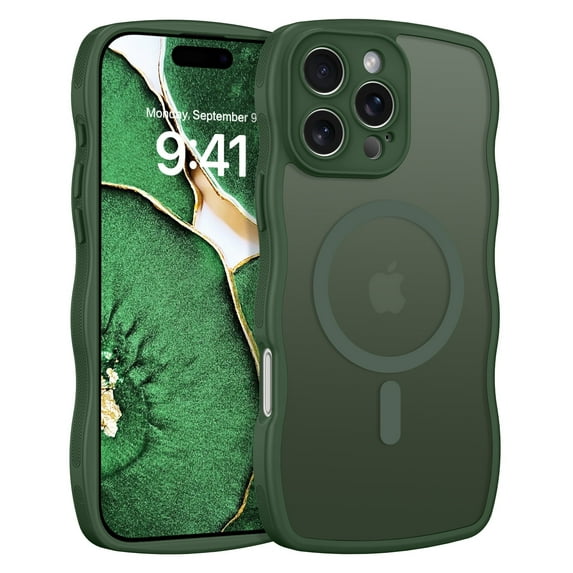 VENINGO Case for iPhone 16 Pro Max 6.9",Compatible with Magsafe,Wavy Frame Hard Translucent Matte Back Cover,Slim Shockproof Protective iPhone 16 Pro Max Case,Green