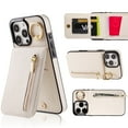 thumbnail image 1 of VENINGO for iPhone 16 Pro Wallet Case 6.3" with Ring Holder, Zipper Wallet Slot PU Leather Holder Magnetic Lock Lightweight Shockproof Full Body Protective Cover for iPhone 16 Pro, White, 1 of 8