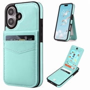 VENINGO for iPhone 16 Wallet Case 6.1" with Card Holder Slots PU Leather Kickstand Magnetic Lock Lightweight Shockproof Full Body Protective Cover for iPhone 16