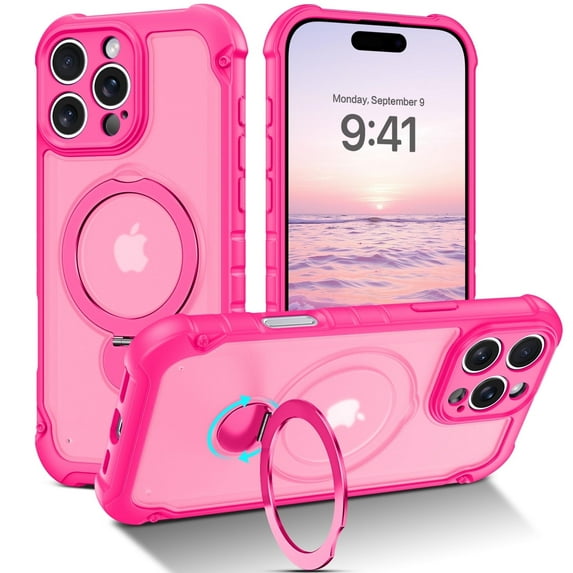 VENINGO Magnetic for iPhone 16 Pro Max Case with 360 ° Rotatable stand Compatible with Mag-safe,Shock Resistant Slip Resistant iPhone 16 Pro Max Phone Case 6.9", Hot Red