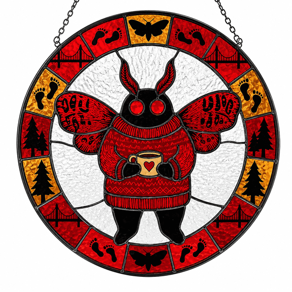 VENLO Mothman Stained Glass Suncatcher, Gothic Cryptid Window Hanging Decor