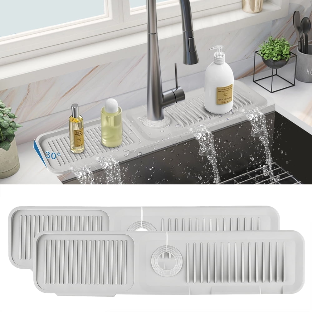 VENMATE 2-Pack 24x5.5 Silicone Sink Splash Guard - Kitchen & Bath Mats, Non-Slip Water Catcher, Gray
