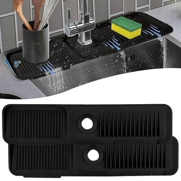 VENMATE 24"x5.5" 2 Pcs  Silicone Faucet Sink Splash Guard for Kitchen Upgraded -Black Rectangles