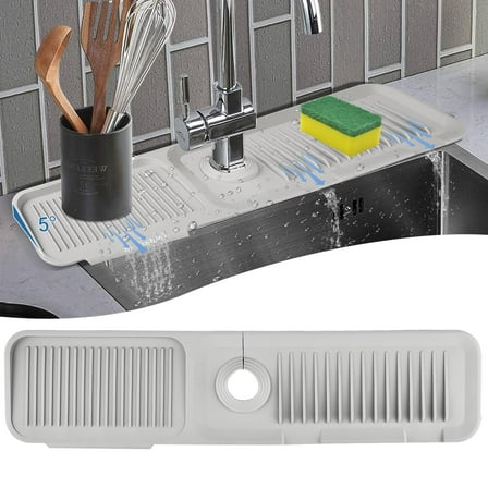 VENMATE 24"x5.5" Silicone Sink Mat, Kitchen Faucet Mat,Light Gray