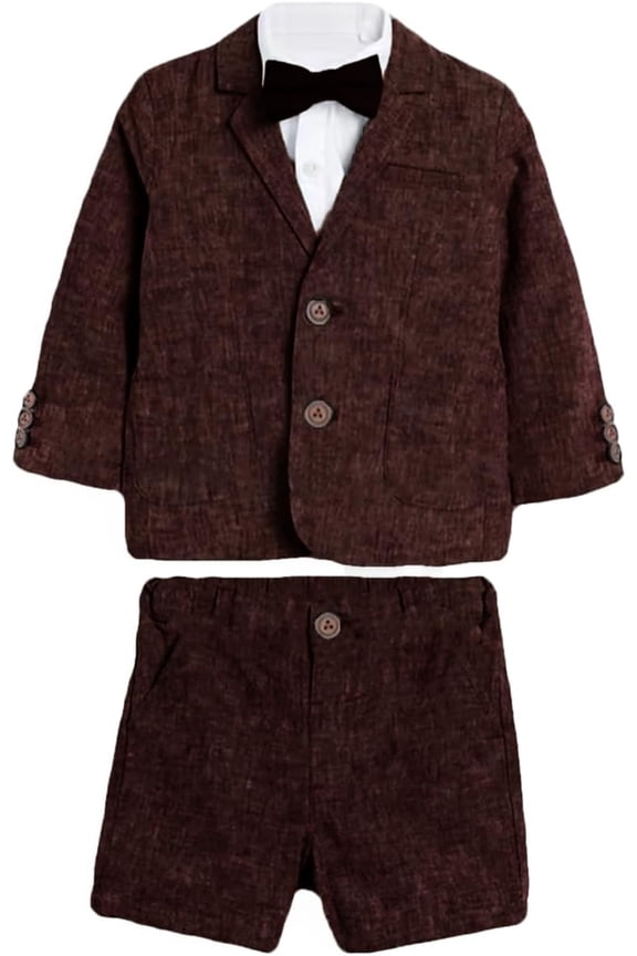 VENNYNG Boys Linen Child Suit Wedding Party Set Kids Spring Summer 2 Pieces Blazer+Shorts Clothes Set Child Performance