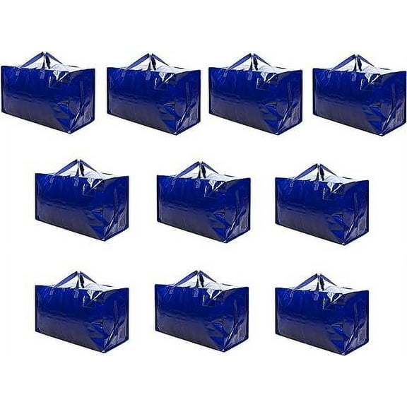 VENO 10 Pack Moving Bags, Moving Supplies, Moving Boxes, College Packing Storage Boxes with Lids Alternative, Heavy Duty Dorm Organizer Tote, Extra Large, Sturdy Handles, Zipper (Blue)