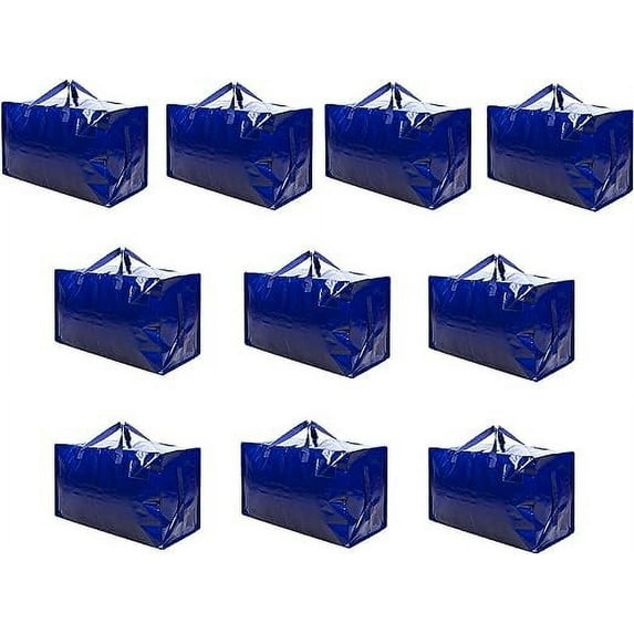 VENO 10 Pack Moving Bags, Moving Supplies, Moving Boxes, College Packing Storage Boxes with Lids Alternative, Heavy Duty Dorm Organizer Tote, Extra Large, Sturdy Handles, Zipper (Blue)