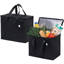 VENO 2 Pack Cooler Bag and Insulated Grocery Bags for Food Delivery, Collapsible Cooler. Reusable Shopping Bags for Groceries with Zippered Top, Foldable, Heavy-Duty, Stands Upright (Black)